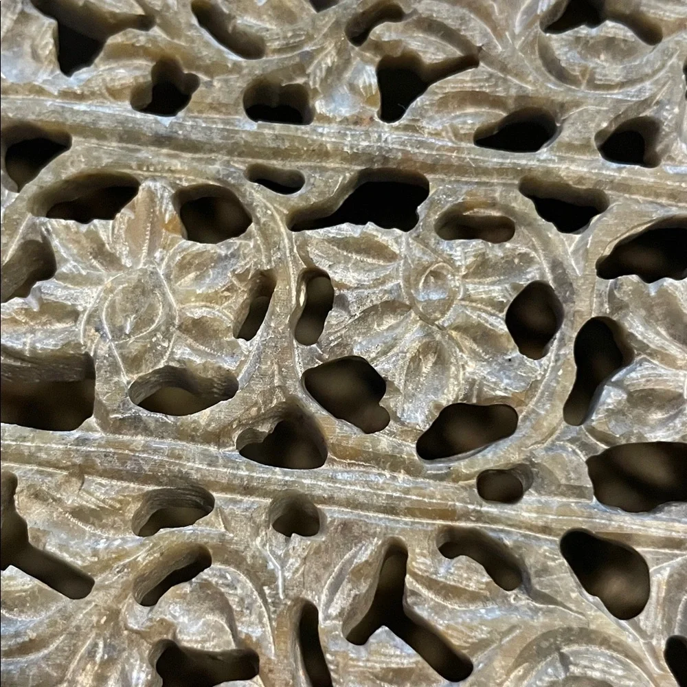Intricately Carved natural soap Stone Box hand carved by Indian artisans